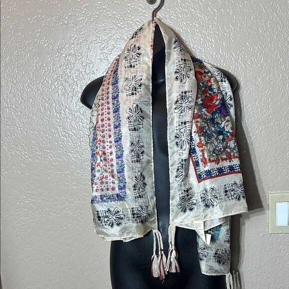 Johnny was womens 100% silk large square scarf bohemian patchwork floral - Picture 1 of 11